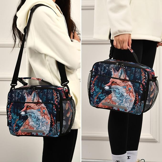 MNSRUU Student Lunch Bag Beautiful Fox Insulated DinnerTotes Picnic Bag Lunch Box with Adjustable Shoulder Strap for Teen Kids Adults