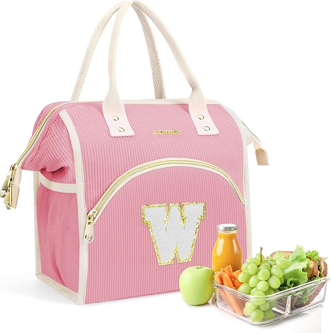 Personalized Initials Lunch Box for Women& Men, Preppy Reusable 10 L Insulated Lunch Bag, Leakproof Large Wdults lunch tote Cooler Bags Insulated for Beach,Travel,Work, Picnic-Birthday Gifts（Pink W）