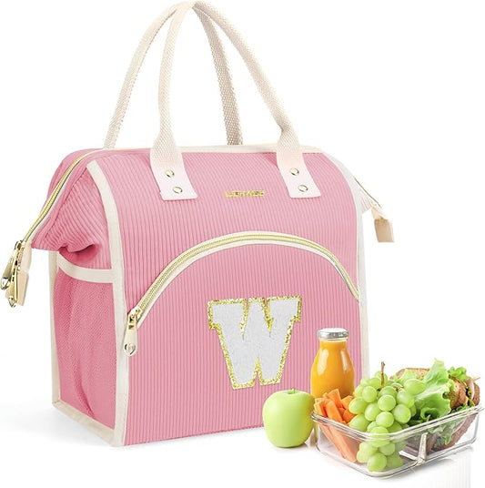 Personalized Initials Lunch Box for Women& Men, Preppy Reusable 10 L Insulated Lunch Bag, Leakproof Large Wdults lunch tote Cooler Bags Insulated for Beach,Travel,Work, Picnic-Birthday Gifts（Pink W）