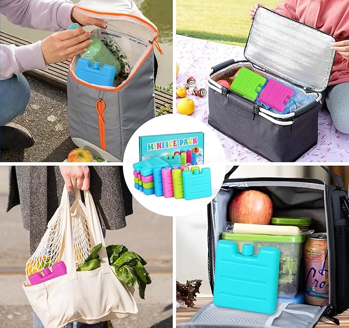 Lemonfilter 8 Pack Reusable Ice Packs for Lunch Boxes, Small Freezer Packs for Coolers Leak-Proof Long Lasting Cool Packs for Camping, Travel, Picnic, Work, Fishing