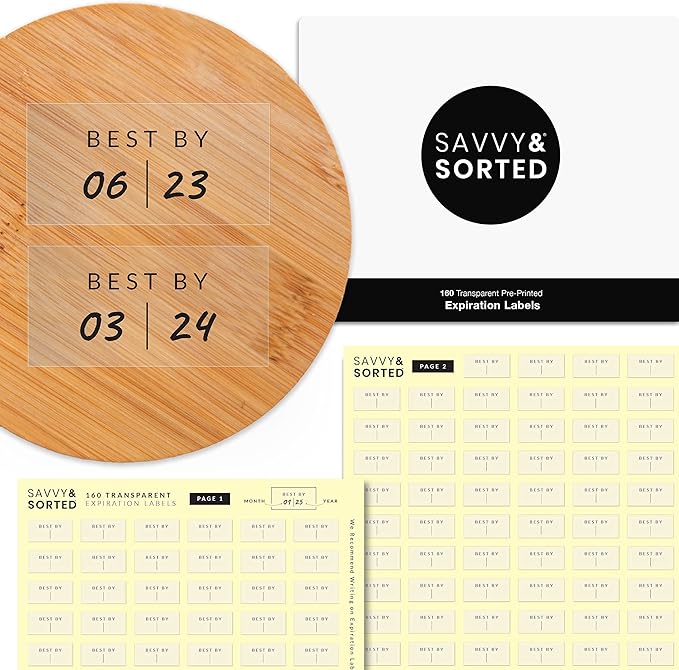 Clear Expiration Date Labels, 176 Waterproof Food Labels for Pantry Containers, Kitchen Freshness, Use by Meal Prep Best Write On Stickers