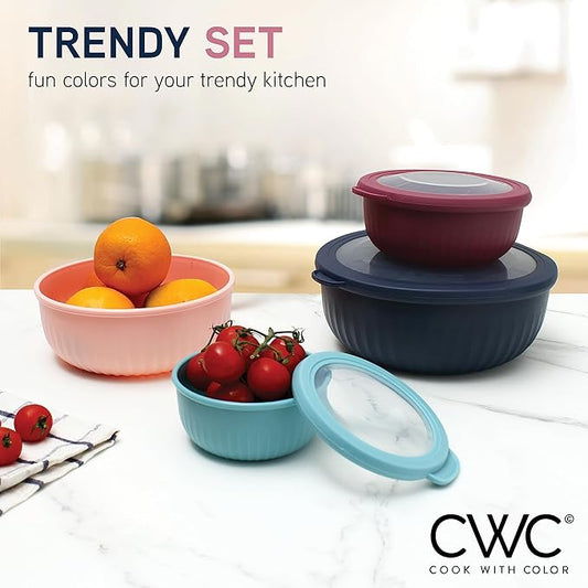 COOK WITH COLOR Prep Bowls with Lids- Wide and Deep Nesting Plastic Small Mixing Bowl Set with Lids, 8 Piece Set - Wide Bowls, Navy