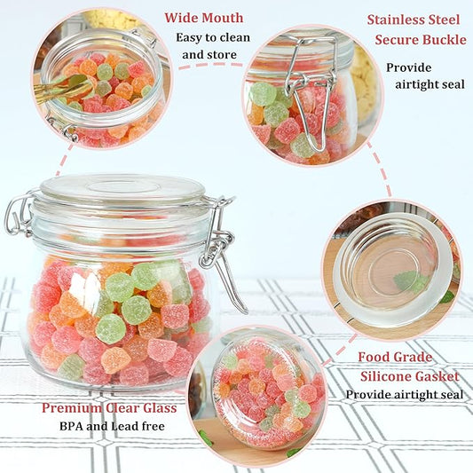 Glass Jar With Airtight Lid 24 OZ 2 Pack Airtight Food Storage Containers Leakproof Wide Mouth Canister For Coffee Beans, Sugar, Canning, Candy, Cereal, Pickle, Cookies, Dried Fruits