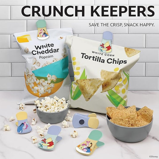 Disney Magnetic Chip Clips – Set of 6 Bag Clips for Food Storage - Mickey, Minnie, Lilo & Stitch, Winnie The Pooh – Durable Airtight Bag Chip Clips for Pantry & Fridge Use
