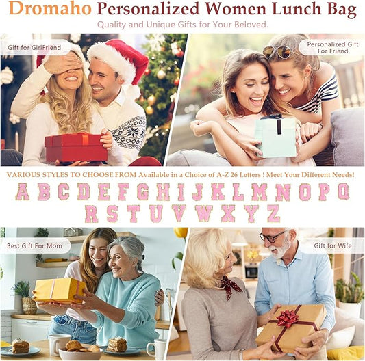 Personalized Initials Lunch Box for Women& Men, Preppy Reusable 10 L Insulated Lunch Bag, Leakproof Large Pdults lunch tote Cooler Bags Insulated for Beach,Travel,Work, Picnic-Birthday Gifts（Beige P）