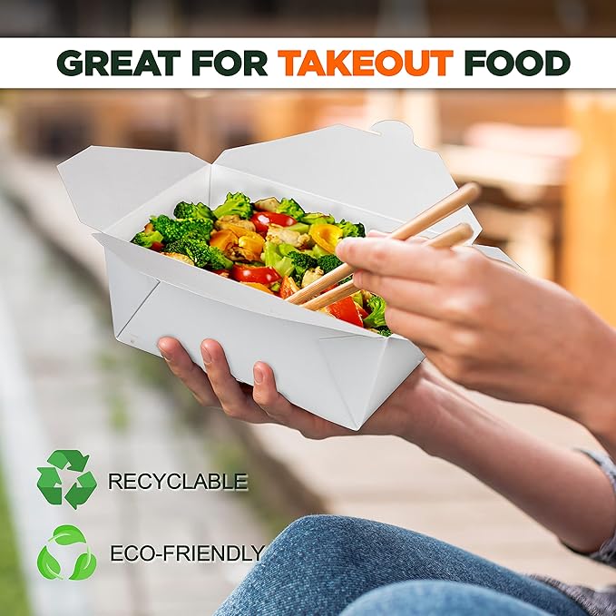 Fit Meal Prep 30 Pack 110 oz Paper Take Out Containers 8.8 x 6.5 x 3.5 - White Lunch Meal Food Boxes #4, Disposable Storage To Go Packaging, Microwave Safe, Leak Grease Resistant for Restaurant
