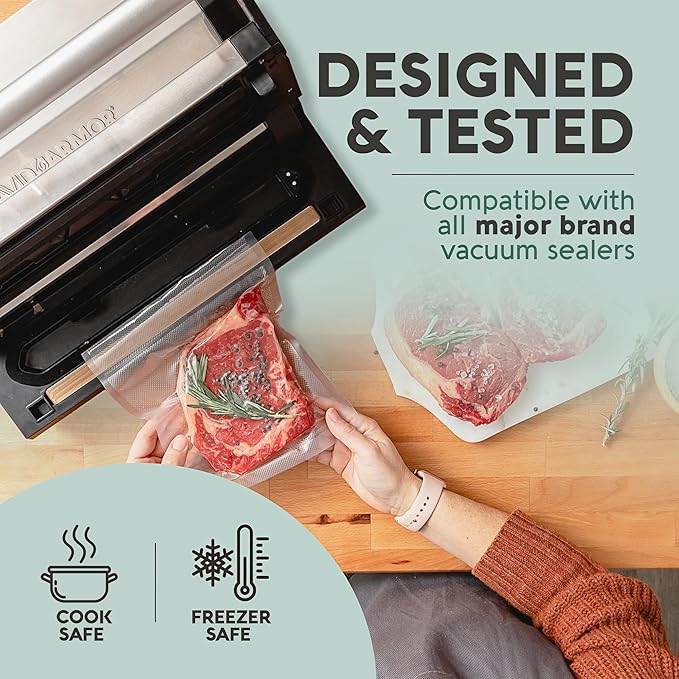 Avid Armor Vacuum Sealer Bags Quart 8x12 Inch 100 Pack for Food Saver, Seal a Meal Vacuum Seal Machines, Commercial Grade Heavy Duty BPA Free for Sous Vide and Meal Prep Precut Storage Bag