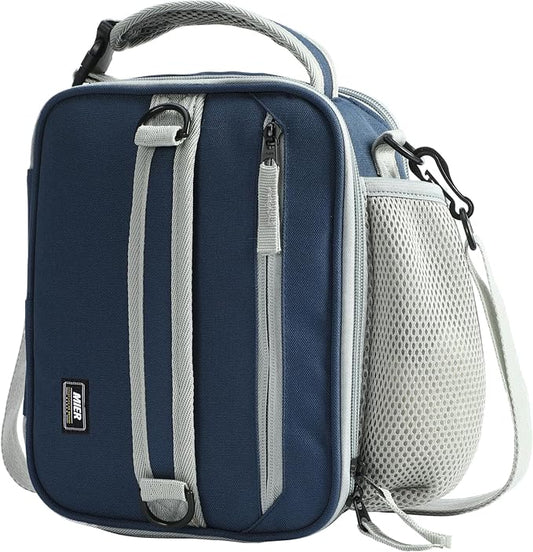 MIER Expandable Lunch Bag Insulated Lunch Box for Men Boys Teens to Work School Travel, Multiple Pockets Portable Lunchbox Bags with Shoulder Strap (Navy Blue
