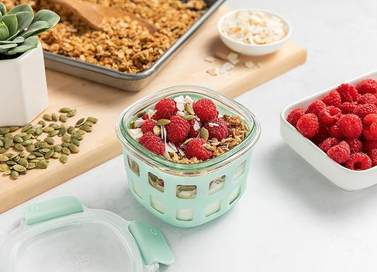 Ello DuraGlass Rounds Glass Food Storage Containers - Meal Prep Bowls with Silicone Sleeve and Airtight Lids, 2 Cup, Yucca