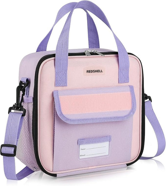 REDSHELL Tactical Lunch Box Kids, Large Insulated Lunch Bag for Girls, Cooler Lunchbag, Square Toddler Lunchbox, Back to School Daycare Lunch Tote Pail with Water Bottle Holder Shoulder Strap, Purple