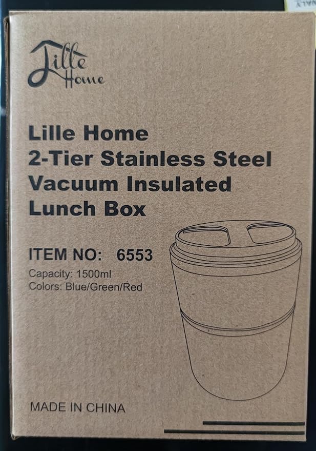 Lille Home 1500ml Thermos Food Flask, Vacuum Insulated Stackable Stainless Steel Thermal Lunch/Snack Box, 2-Tier Bento/Food Container with Lunch Bag