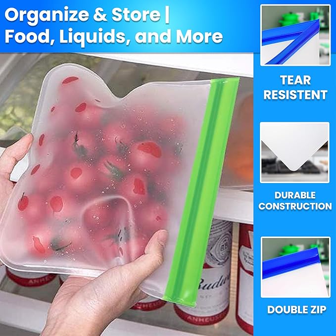 10-Pack (3 Small, 4 Medium, 3 Large) Extra Thick Reusable Silicone Bags – BPA-Free, Leakproof & Durable Freezer Bags for Meal Prep, Marinating, Lunch & Travel – Versatile & Dishwasher Safe