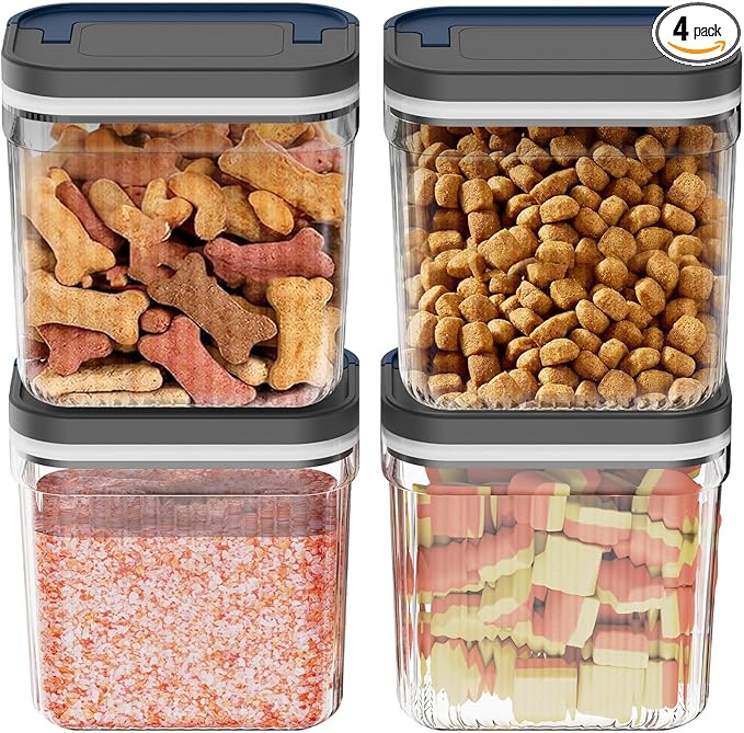 4 Pack Dog Treat Container 1.5 Qt, Airtight Food Storage Container, Clear Food Grade Canisters With Lids, Jar Set for Snacks, Cookies
