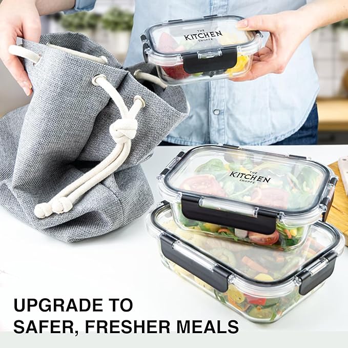 KITCHEN SHOPPE 24-Piece Borosilicate Glass Food Storage Containers | BPA-Free, Airtight, Reusable, Stackable Set for Meal Prep, Leftovers, or Lunch | Freezer, Oven, Microwave & Dishwasher Safe