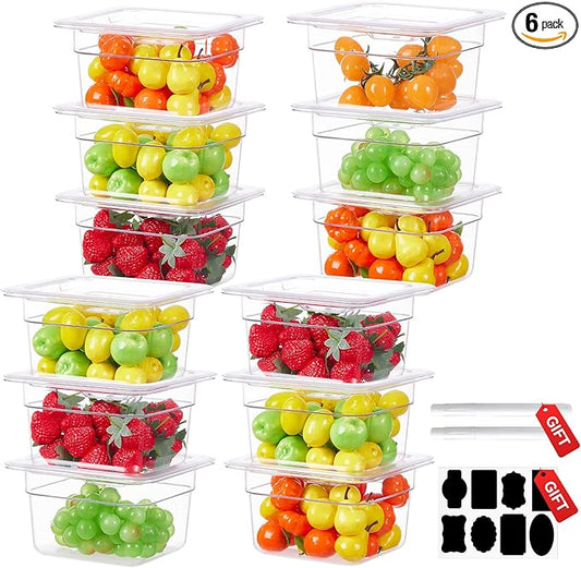 1/6 Size 6 Inch Clear NSF Polycarbonate Food Pan-15 PCS[Food Grade][Hot&Cold Resistant] Commercial Pans with Lids, Restaurant Storage Containers Hotel Pan(BPA-FREE)
