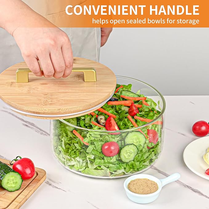 Glass Salad Bowl with Lid, Glass Mixing Bowl with Lid for Salads, Serving Bowls with Lids, Trifle Bowl for Small Family, Keep Food Fresh, Microwave & Dishwasher Safe, Kitchen Must-Have