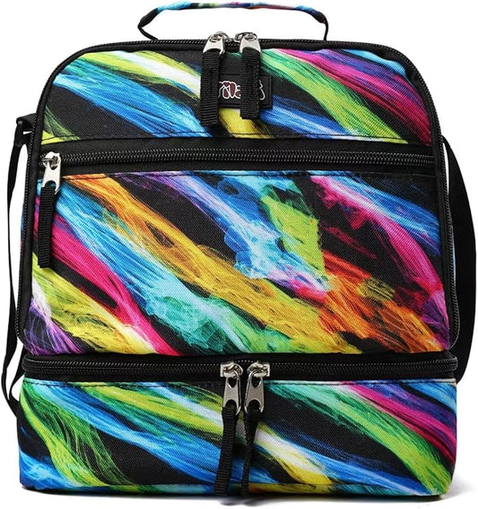 Tilami Lunch Bags Insulated Adjustable Strap Zipper, Two Compartments Cooler Bags, Bento Bags for Kids Toddlers, Colours Black