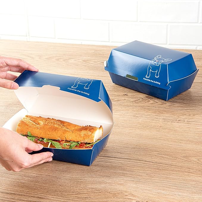 Restaurantware Bio Tek 6.7 x 3.5 x 3.5 Inch Clamshell Food Containers 100 Disposable Sandwich Containers - Hinged Lid Tab-Lock Closure Frenchie Paper Hot Dog Containers Greaseproof