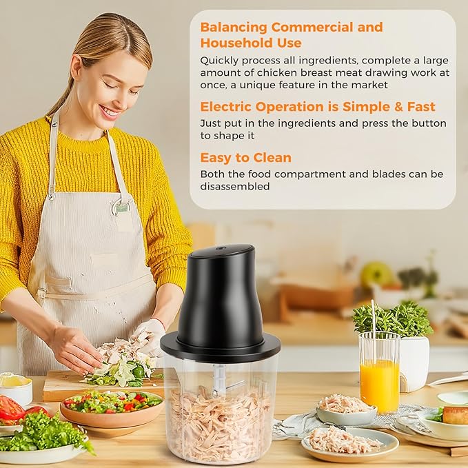 Automatic Electric Chicken Shredder 250W Food Processors Machine - Electric Food Chopper with Meat Grinder & Vegetable Chopper, 2 Bi-Level Blades for Home Use,Kitchen Aid,Baby Food,Pet Food