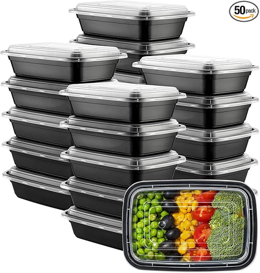 Comfy Package [24 oz -50 Count 1 Compartment Meal Prep Containers Reusable - Microwaveable, Dishwasher and Freezer Safe, BPA-Free, Portion Control and Convenience Food Storage with Lids, Stackable