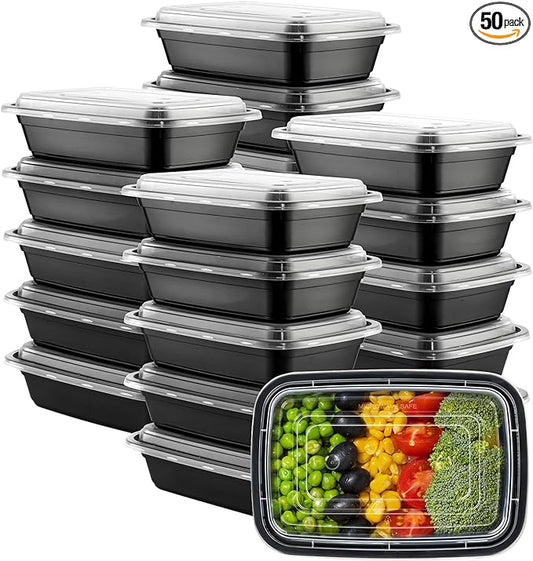Comfy Package [24 oz -50 Count 1 Compartment Meal Prep Containers Reusable - Microwaveable, Dishwasher and Freezer Safe, BPA-Free, Portion Control and Convenience Food Storage with Lids, Stackable