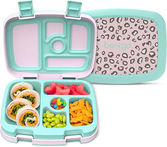 Bentgo Kids Prints Leak-Proof, 5-Compartment Bento-Style Kids Lunch Box - Ideal Portion Sizes for Ages 3-7, Durable, Drop-Proof, Dishwasher Safe, & Made with BPA-Free Materials (Leopard)