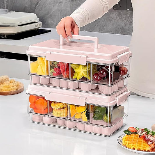 Eanpet 2Pack Ice Chilled Condiment Caddy with 4 Containers & 4 Lids Fruit Serving Tray Platter with Handle Portable Condiment Organizer Server for Mimosa Bar Supplies,Salad,Taco,Party Garnish,Pink