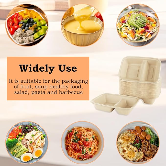 100PCS 2 Compartment Paper Bowls Disposable Meal Prep Containers Paper 2 Compartments Paper Chip and Dip Bowls for Nacho, Cheese, Chip and Salsa, Microwavable