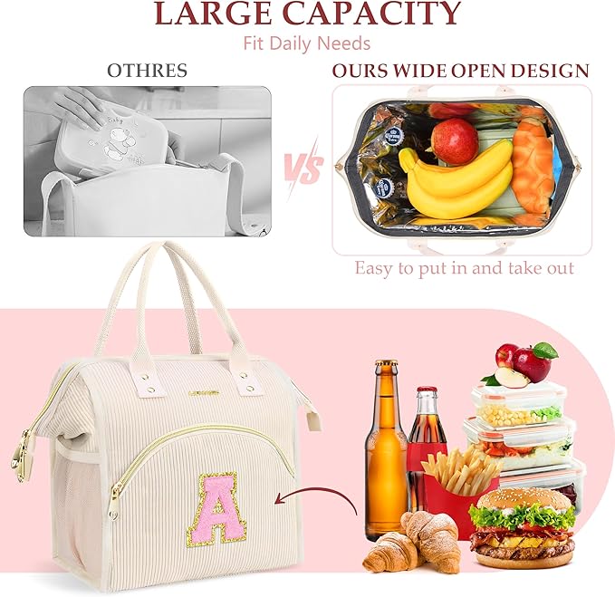 Personalized Initials Lunch Box for Women& Men, Preppy Reusable 10 L Insulated Lunch Bag, Leakproof Large Zdults lunch tote Cooler Bags Insulated for Beach,Travel,Work, Picnic-Birthday Gifts（Beige Z）