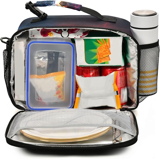MNSRUU Student Lunch Bag Cat Lightning Insulated DinnerTotes Picnic Bag Lunch Box with Adjustable Shoulder Strap for Teen Kids Adults