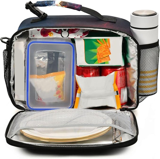 MNSRUU Student Lunch Bag Cat Lightning Insulated DinnerTotes Picnic Bag Lunch Box with Adjustable Shoulder Strap for Teen Kids Adults