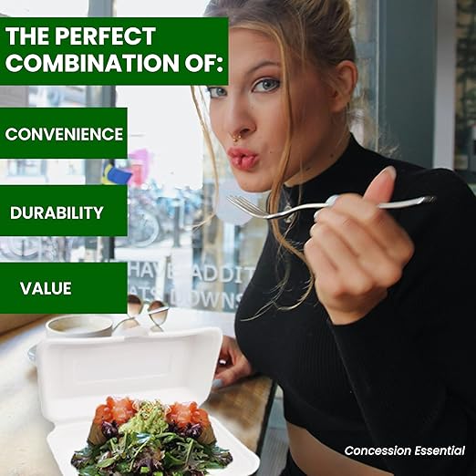 Concession Essentials Pack of 30CT 9" x 6.5" x 1.5" Inch Foam 1-Compartment Containers, White, Hinged, with Optional Venting, Polystyrene