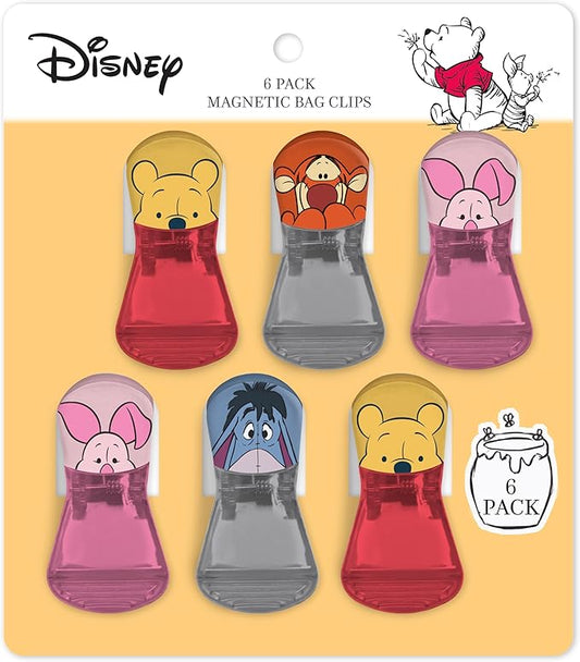 Disney Magnetic Chip Clips – Set of 6 Bag Clips for Food Storage - Mickey, Minnie, Lilo & Stitch, Winnie The Pooh – Durable Airtight Bag Chip Clips for Pantry & Fridge Use