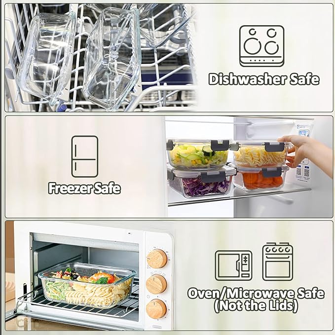 M MCIRCO [5-Packs, 30 Oz] Glass Meal Prep Containers with Snap Locking Lids Glass Food Containers,Airtight Lunch Container,Microwave, Oven, Freezer and Dishwasher