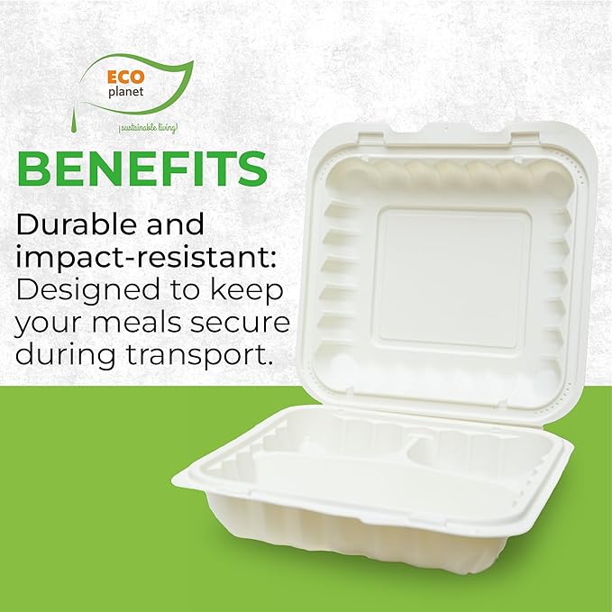 Compostable Food Containers with Lids | Durable, Biodegradable, and Eco-Friendly (50, Square P3)