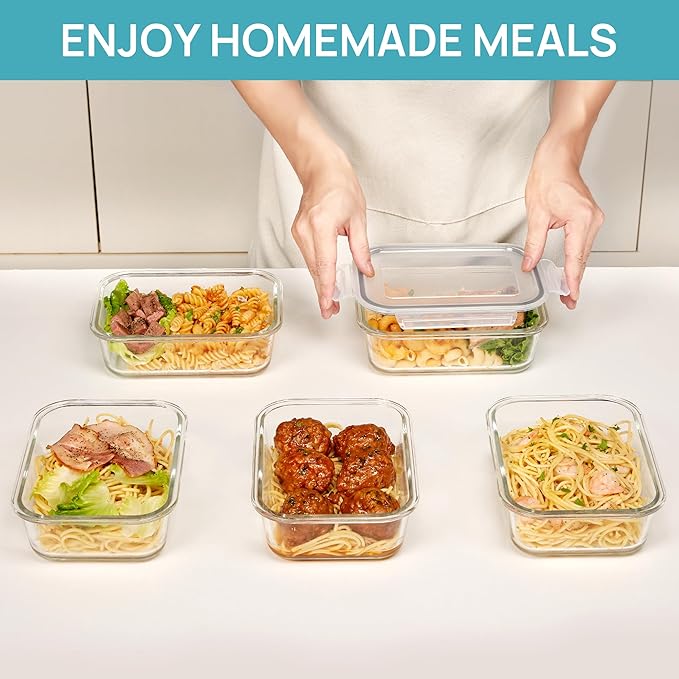Vtopmart 10Pack 35oz Glass Food Storage Containers with Lids, Meal Prep Containers, Airtight Lunch Containers with Snap Locking Lids, for Microwave, Oven, Freezer and Dishwasher