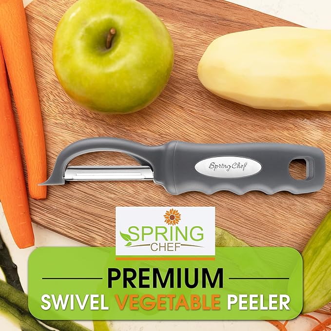 Spring Chef Premium Swivel Vegetable Peeler, Gray & Stainless Steel Magnetic Measuring Cups, Set of 7, Black - 2 Product Bundle