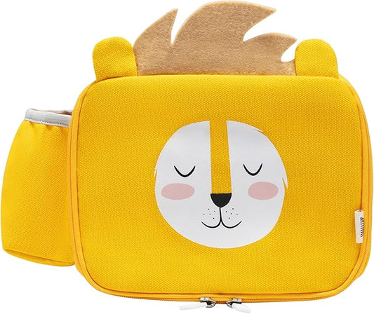 Toddler Lunch Bag for Girls and Boys, Lunch Box for Kids Ages 2–5, Fully Insulated with Padded Handle, Storage Pocket and Water Bottle Pocket, Lightweight, Easy to Clean, BPA-Free - Lion