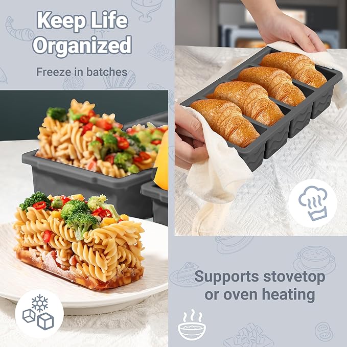 Silicone Freezer Tray for Soup with Lid – 1-Cup Soup Container Style Ice Cube Trays for Freezer, Meal Prep & Food Storage, Freeze 250mL/125mL Portions – 2 Pack