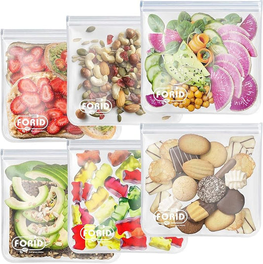 Reusable Gallon Freezer Bags - 6 Pack EXTRA THICK Gallon Reusable Bags Leakproof Food Storage Bags for Marinate Food & Fruit Cereal Sandwich Snack Meal Prep Travel Items Home Organization Storage