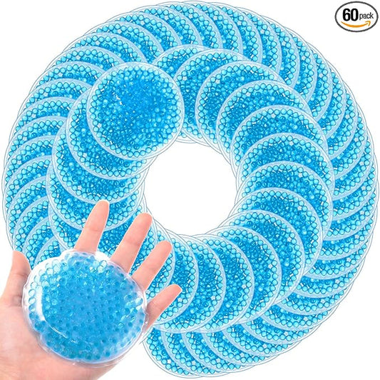 TrelaCo 60 Pcs Small Round Gel Ice Packs Reusable Cold Boo Boo Ice Packs, Cold Hot Compress for Pain Relief, Injuries, Wisdom Teeth, Breastfeeding, Tired Eyes, Face, Neck, Headaches
