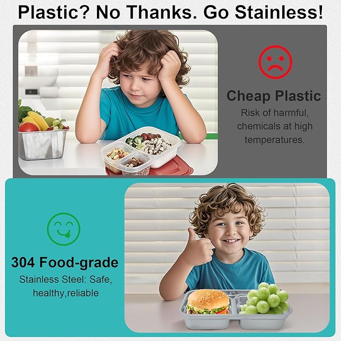2pcs Grab and Go Snack Containers Stainless Steel,Double Compartment Snack Condiment Containers with Lid,Reusable Food Lunch Meal Container Prep,Leak Proof Bento Box for Travel,Camping,Packs Container