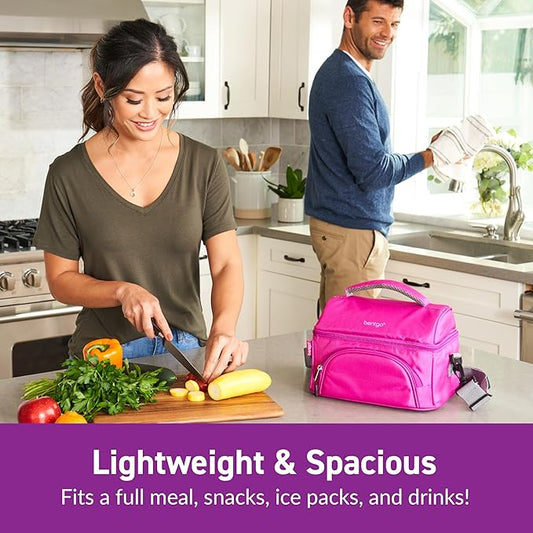 Bentgo Deluxe Lunch Bag - Durable and Insulated Lunch Tote with Zippered Outer Pocket, Internal Mesh Pocket, Padded & Adjustable Straps, & 2-Way Zippers - Fits Most Lunch Boxes (Purple)