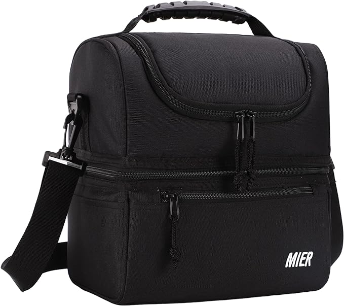MIER Adult Lunch Box Insulated Lunch Bag Large Cooler Tote Bag for Men, Women, Double Deck Cooler(Black Large)