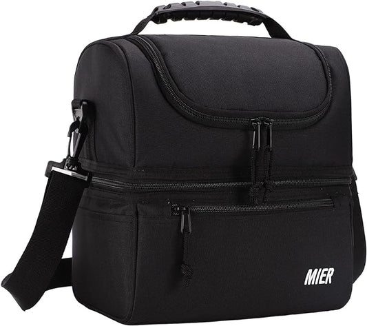 MIER Adult Lunch Box Insulated Lunch Bag Large Cooler Tote Bag for Men, Women, Double Deck Cooler(Black Large)