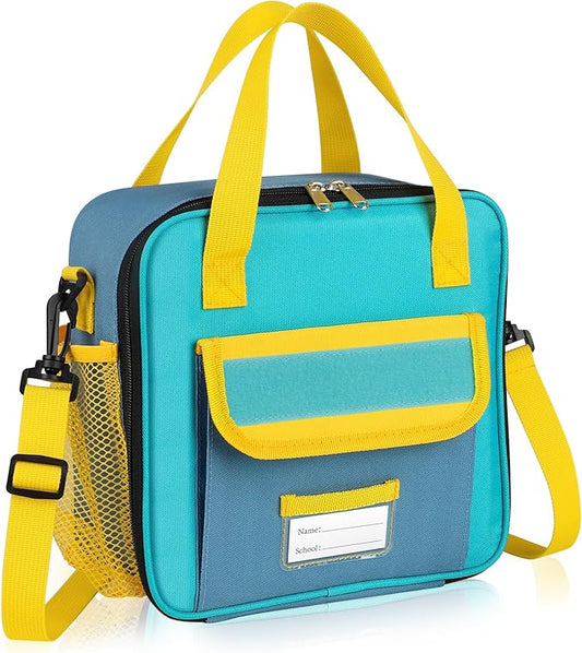 REDSHELL Tactical Lunch Box Kids, Large Insulated Lunch Bag for Boys Girls, Cooler Lunchbag, Square Toddler Lunchbox, School Daycare Lunch Tote Pail with Water Bottle Holder Shoulder Strap, Blue