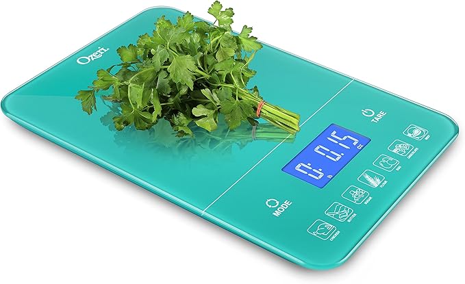 Ozeri Touch III 22 lb (10 kg) Digital Kitchen Scale with Calorie Counter in Tempered Glass, Teal Blue