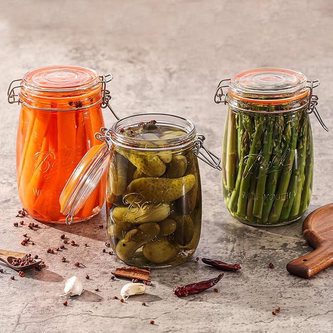32oz Wide Mouth Mason Jars (12 Pack) – Reusable Airtight Glass Storage Jars with Hinged Lids, BPA-Free & Dishwasher Safe, Perfect for Canning, Pickling, Coffee & Fermenting