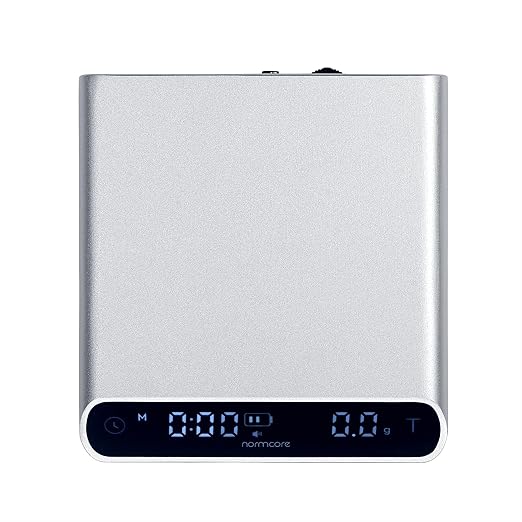 Normcore Pocket Coffee Scale V3, Barista Scale with Timer, Pour Over Drip Espresso Scale, Anodized Aluminum Body with Back-Lit LCD Display, Silver