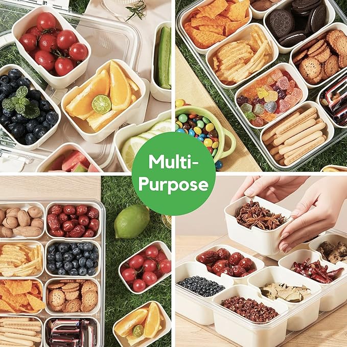 Snackle Box Container, Premium 2-Pack Divided Serving Tray & Lid with 8 Compartments, Durable Snackle Boxes for Travel & Parties – Snack box container, Perfect for Treats & Gifts (PET)